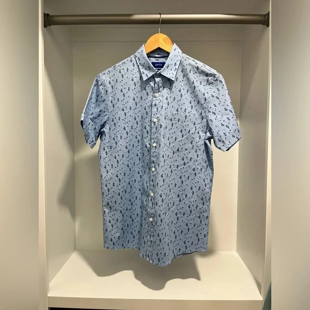 Men’s Apt 9 small slim fit collared short sleeved shirt hula Hawaii vacay